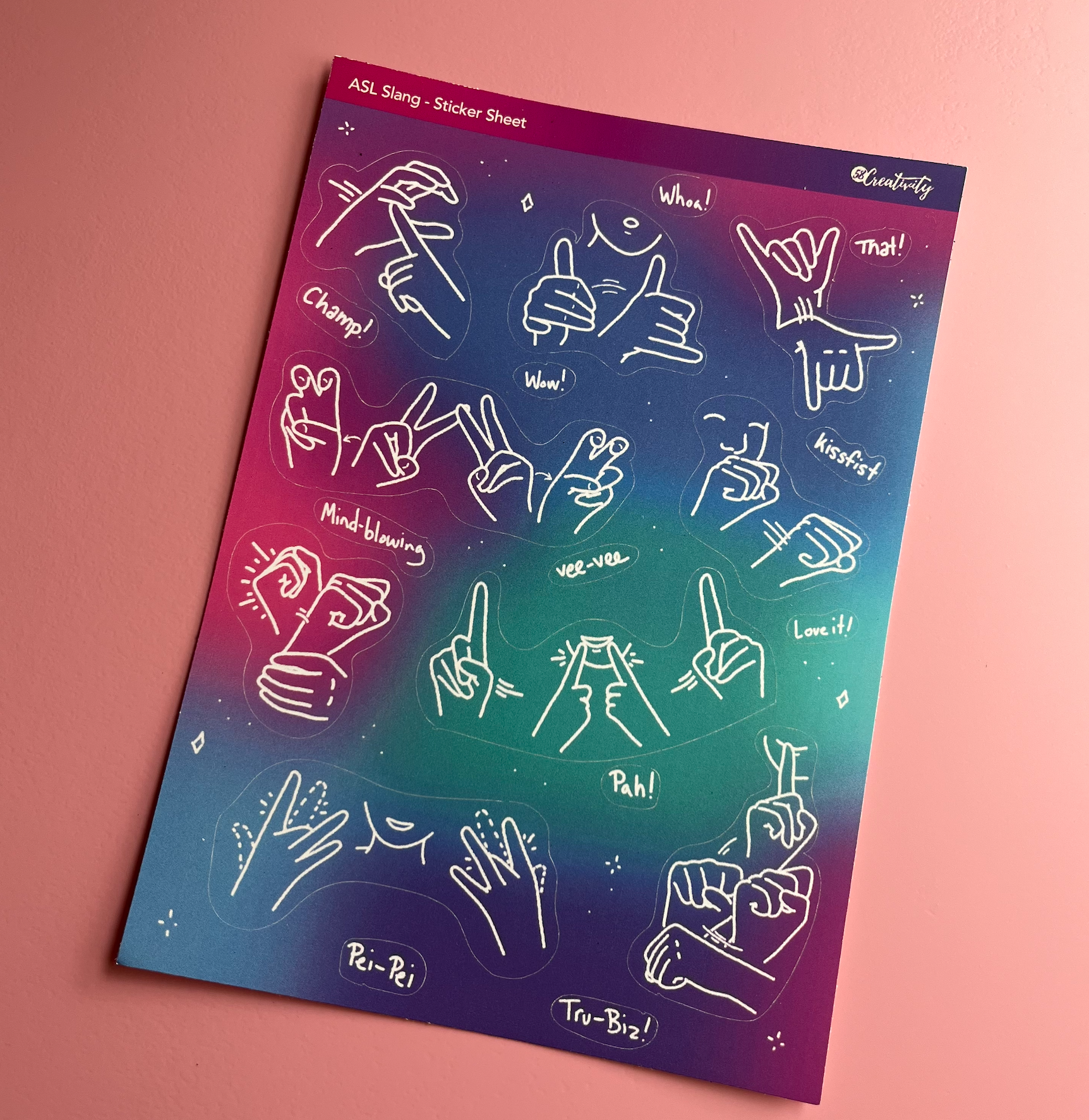 ASL Slang Stickers sheet