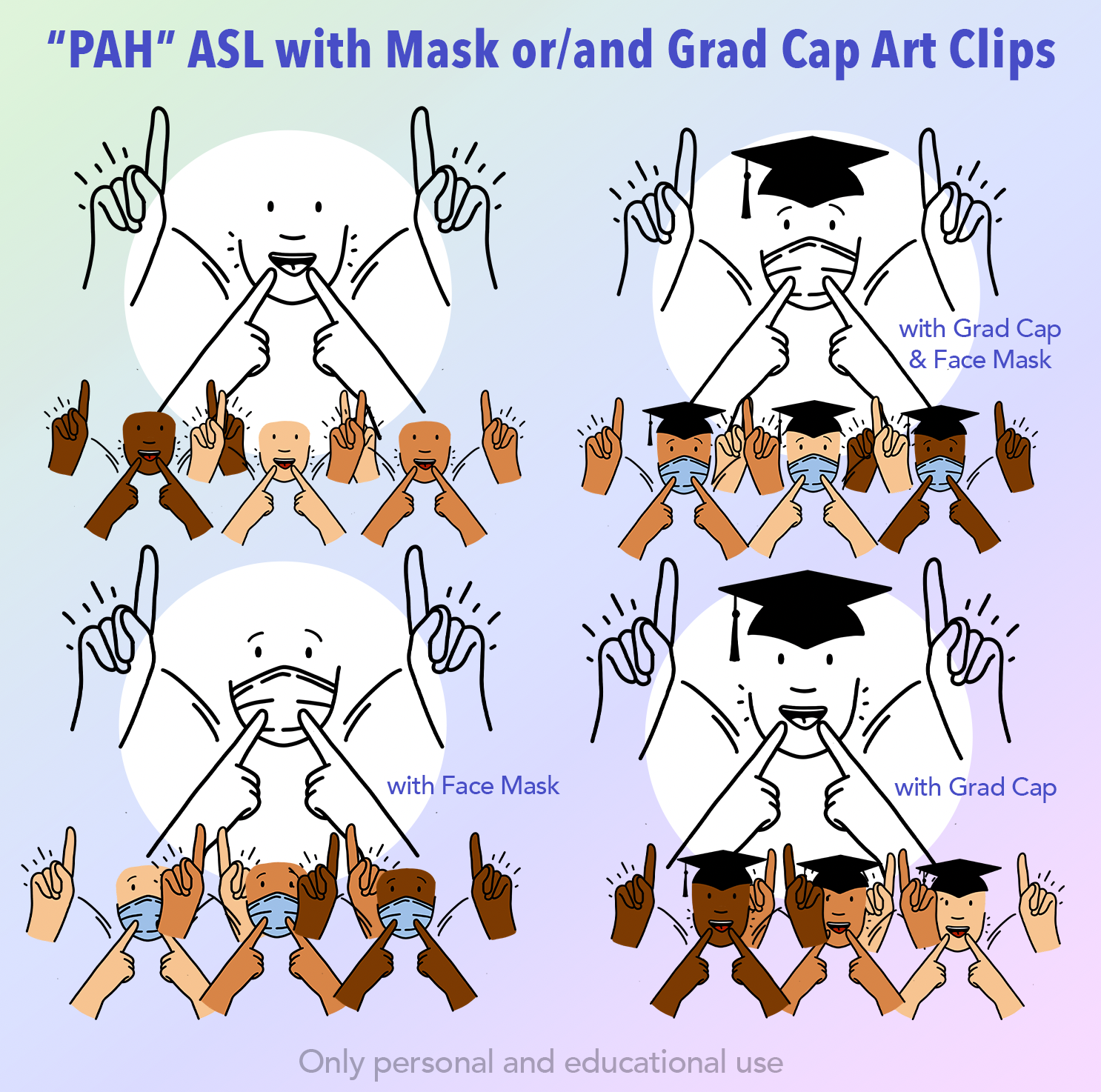 “PAH” ASL with Mask or/and Grad Cap Art Clips