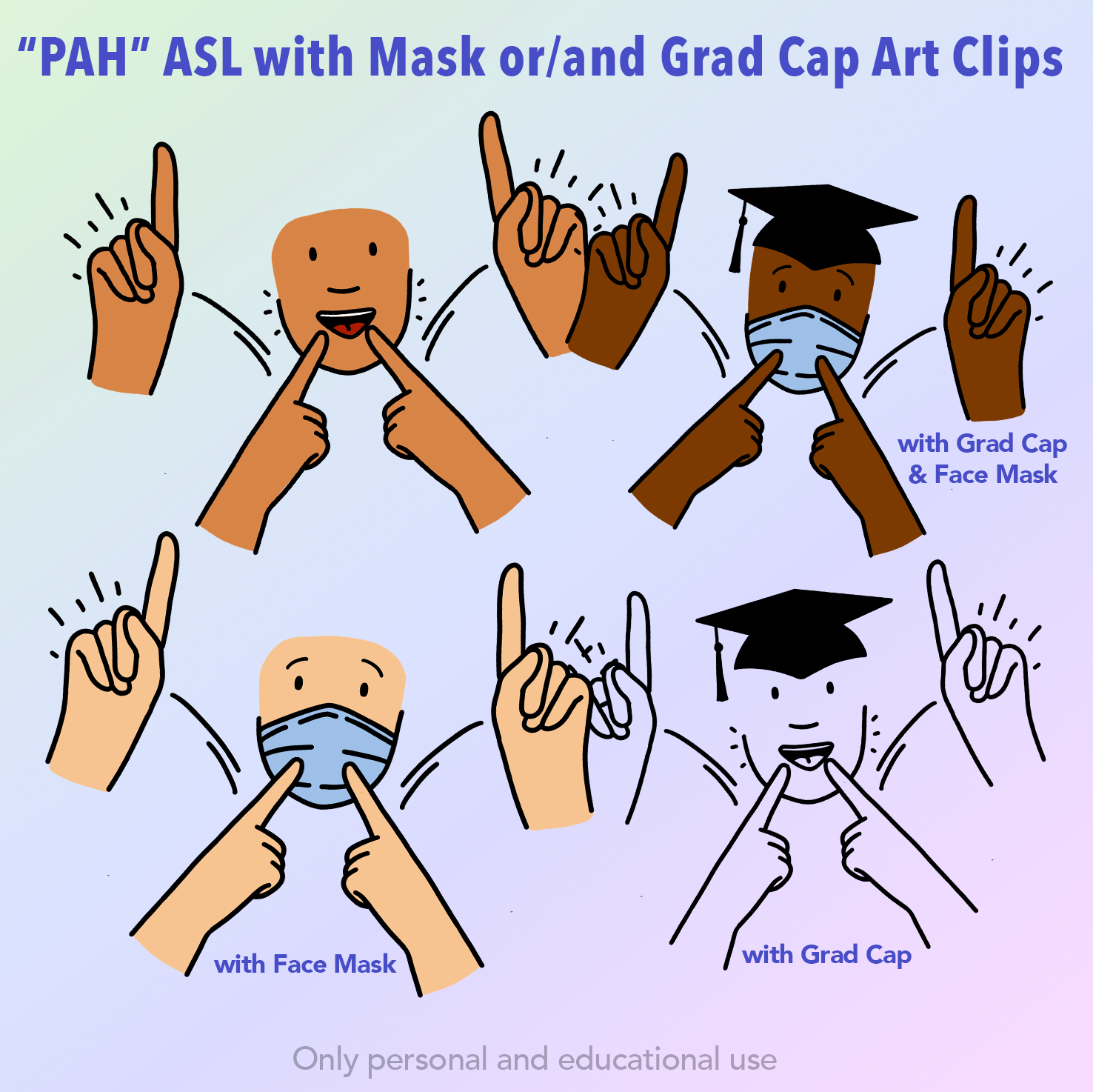 “PAH” ASL with Mask or/and Grad Cap Art Clips