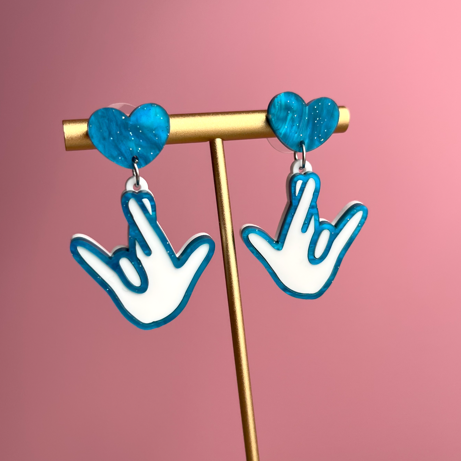 Acrylic "I Really love you" Earring in Blue