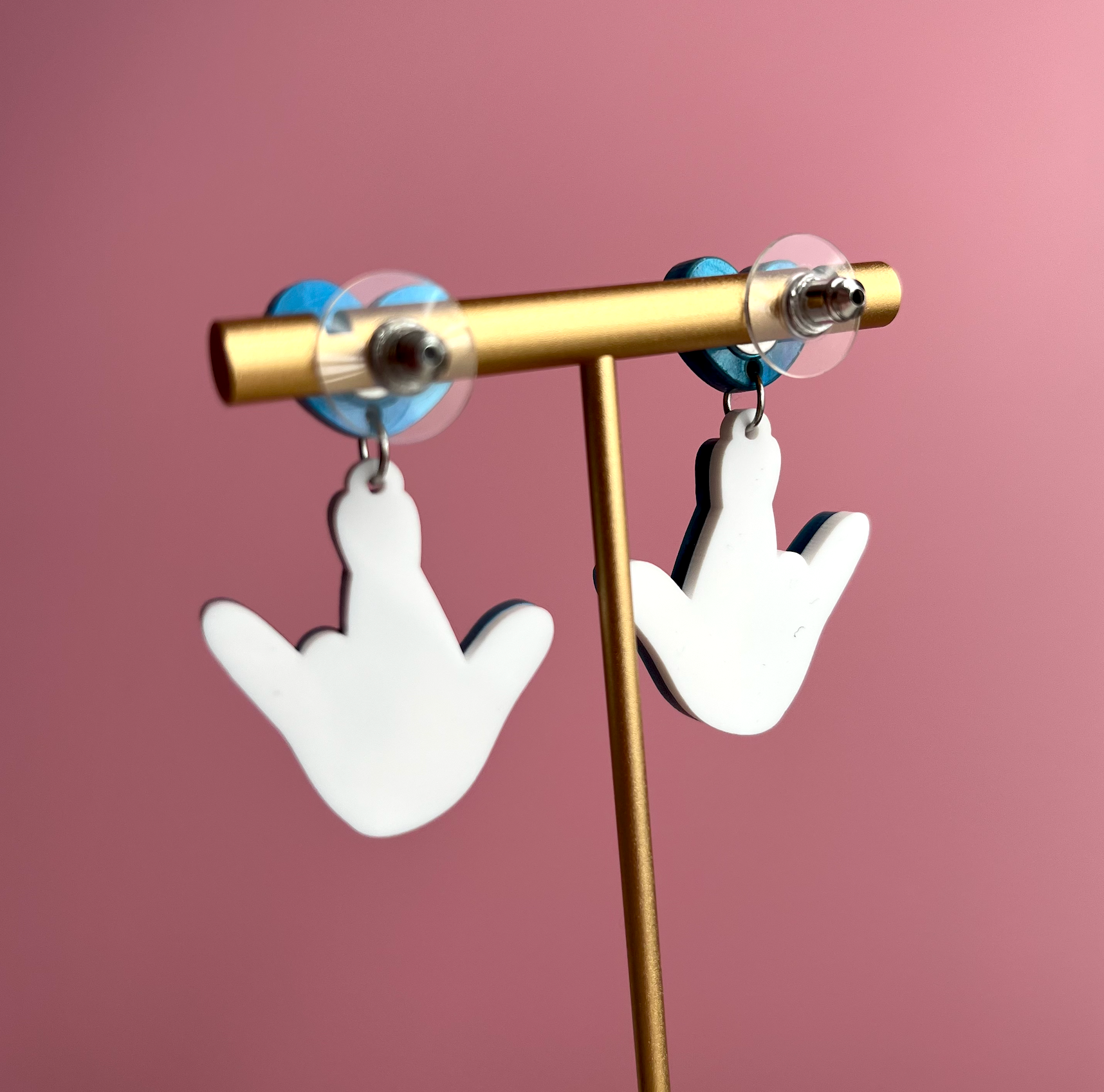 Acrylic "I Really love you" Earring in Blue