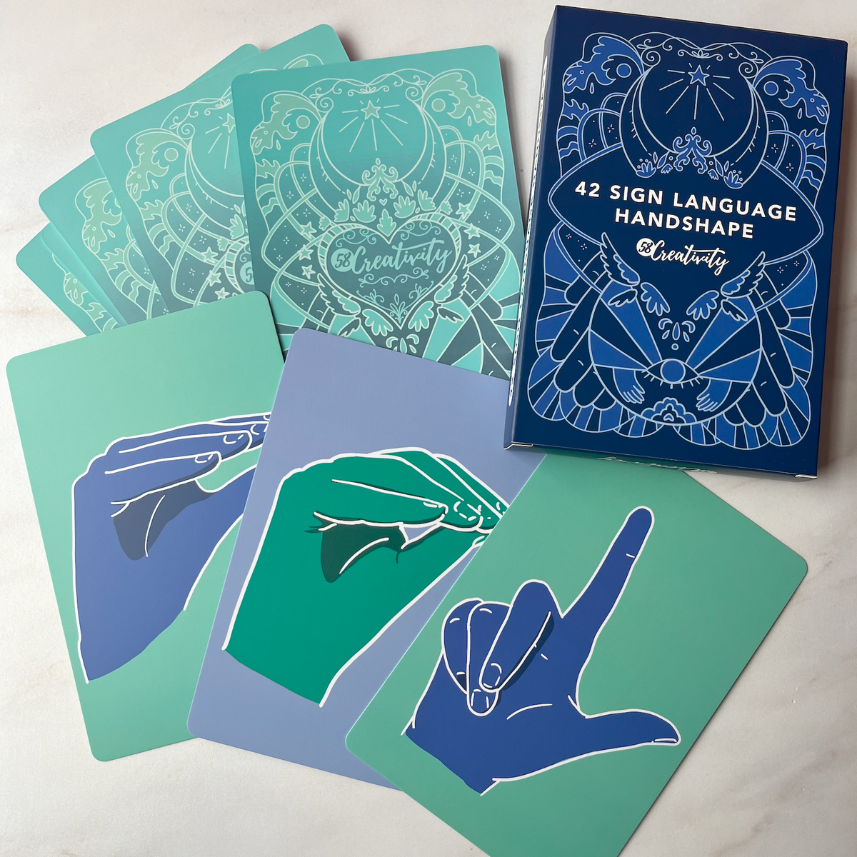42 Handshape Flashcard with Tuck Box – 58 Creativity